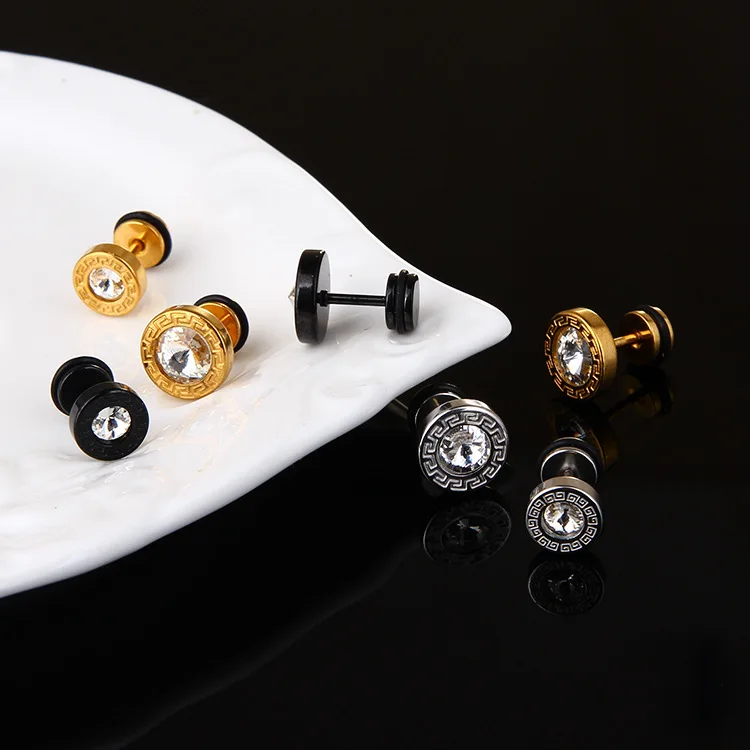 Titanium steel is not easy to allergy retro round studs stainless steel personality jewelry satellite stone earrings