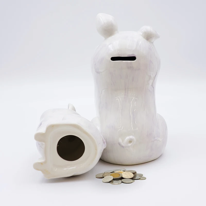 Wholesale kids for birthday gift piggy bank custom children cute white ceramic pig shape money and coin piggy bank