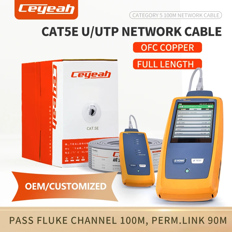 Cat5e U/UTP 24AWG Network Cable 305M 0.48mm BC Copper Passed Test Channel 100M Perm.Link UTP Lan Cable IP Camera POE Cable