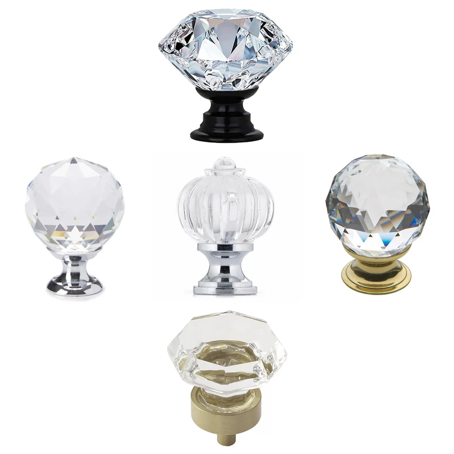 Hoone High Quality Furniture Hardware Shiny Kitchen Cupboard Crystal Drawer Door Pull Knob Handles
