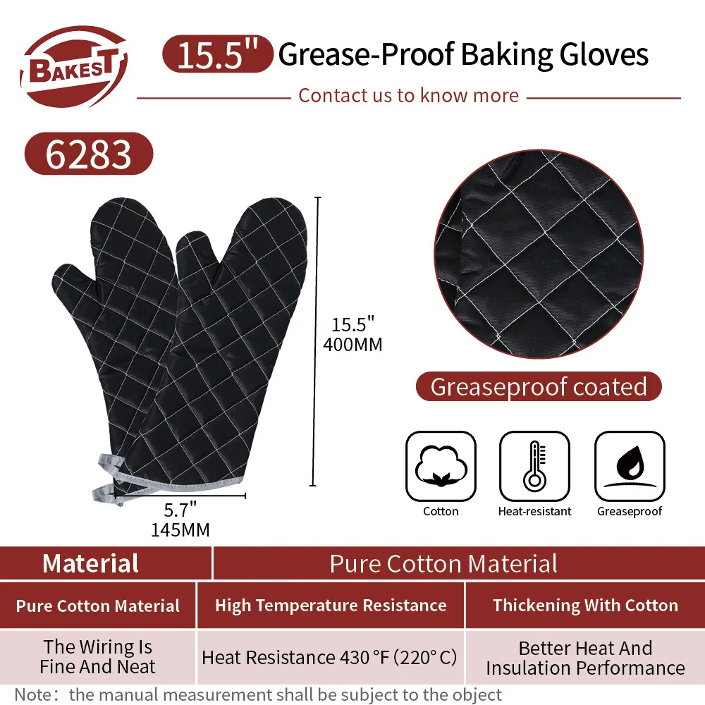 Wholesale Black Greaseproof Oven Mitts Professional Commercial Extra Long Polyester Heat Resistant Waterproof Cotton Oven Gloves