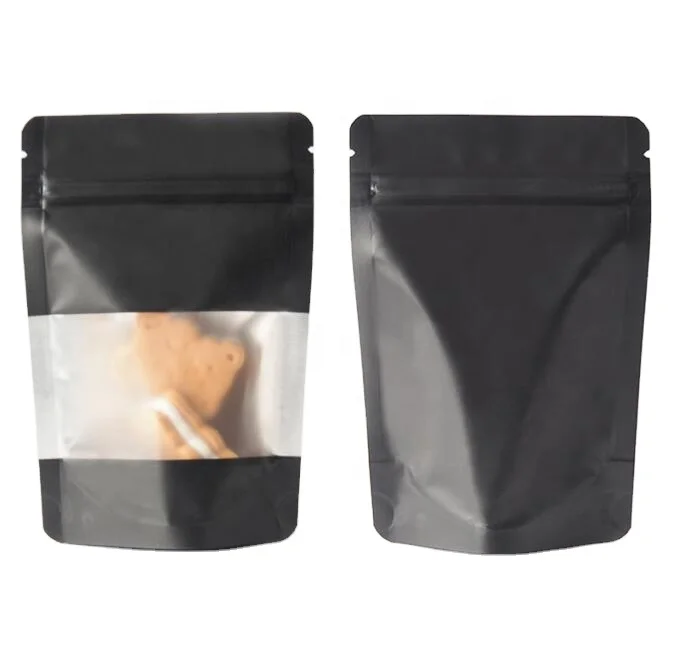 Herbal Powder Snack Window Standing Bag Black Plastic Frosted Zipper Bag