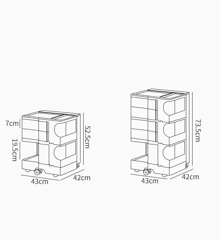 Multi-storage Rolling 2 Tier 2 Drawer Cart Storage Cabinet ABS Plastic Pink White Black  Storage Drawer Cart