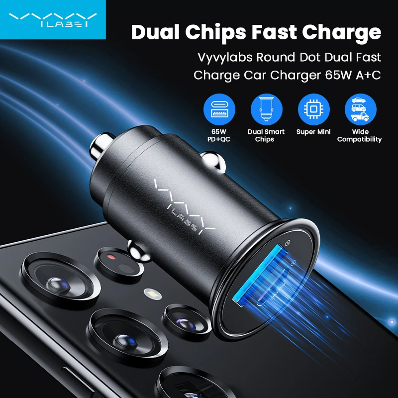 Vyvylabs 65W USB C Car Charger Fast Charging PD 65W Super Fast Charging Car Phone Charger Adapter Type C