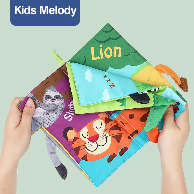 
Amazon hot selling tail Animals story book baby soft Fabric cloth book for Baby toy 