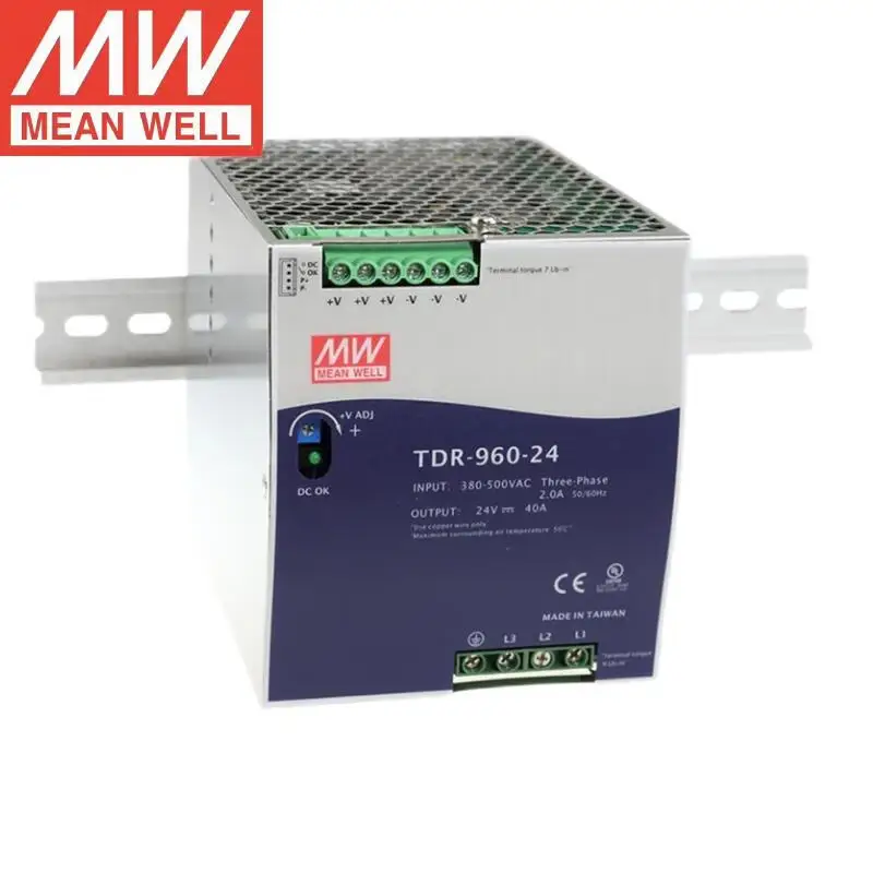 Mean Well TDR-960-24 960W 24V AC DC 40A DIN Rail Switching Power Supply Slim 3-Phase High Input SMPS Industrial Use Single 12V