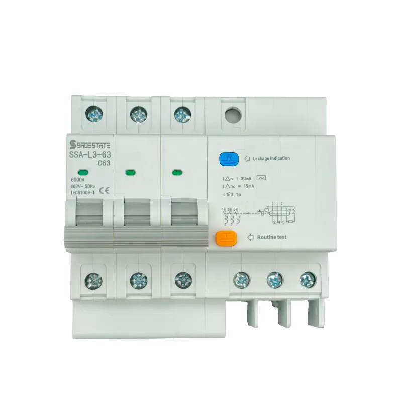 63A 3P High Breaking MCB Current Operating RCBO B Type Rccb 220v Over Voltage Protector Earth Leakage