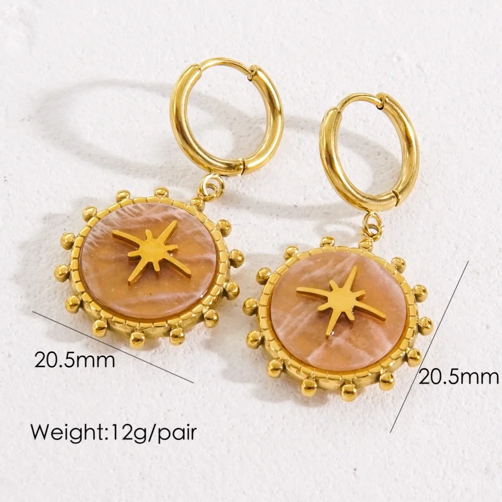 Stylish Design Stainless Steel Gemstone Charm Huggie Hoop Earrings 18k Gold PVD Star Pendant Chic Women Jewelry Wholesale