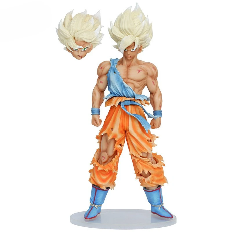 44CM Unisex PVC Dragon z Balls Anime Action Figure Hand Battle Damage Double-Headed Goku Super Saiyan Replaceable Model