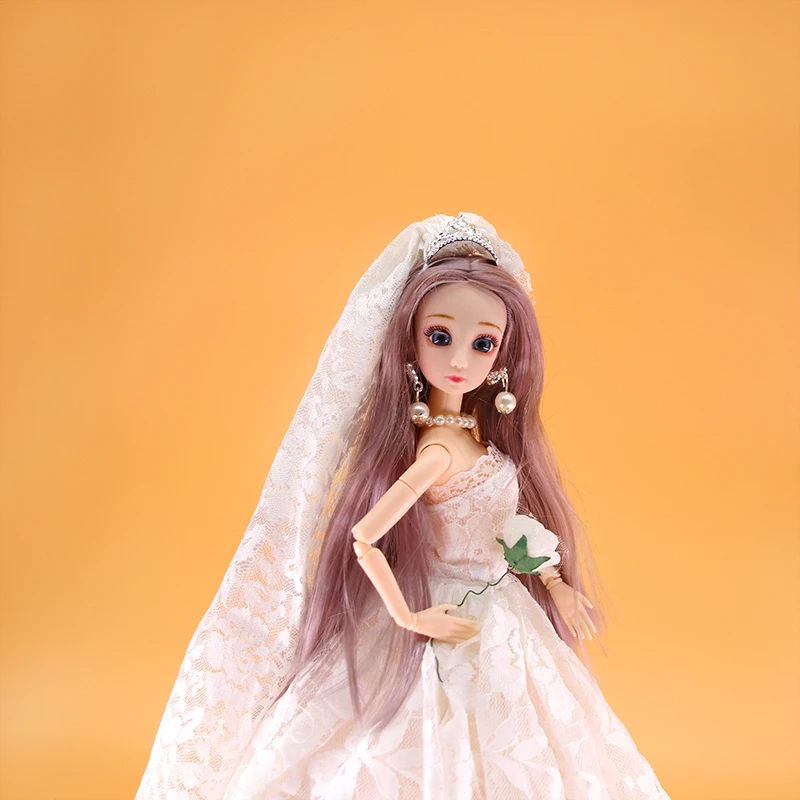 Doll dress-up toys 6:1 doll dress with long veil wedding dress height 30cm accessories clothing