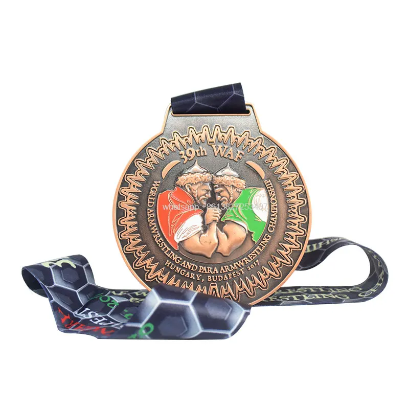 
Large Size 1st 2nd 3rd Place World Armwrestling Patriotic Engraved Championship Medallion 