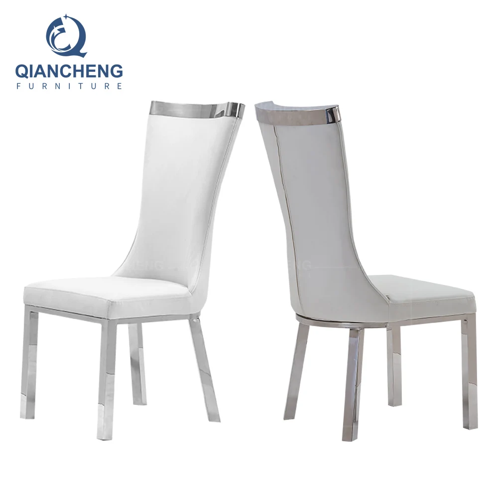 QIANCHENG dubai hotel expensive high back luxury dining chair kitchen white leather silla comedor for heavy people