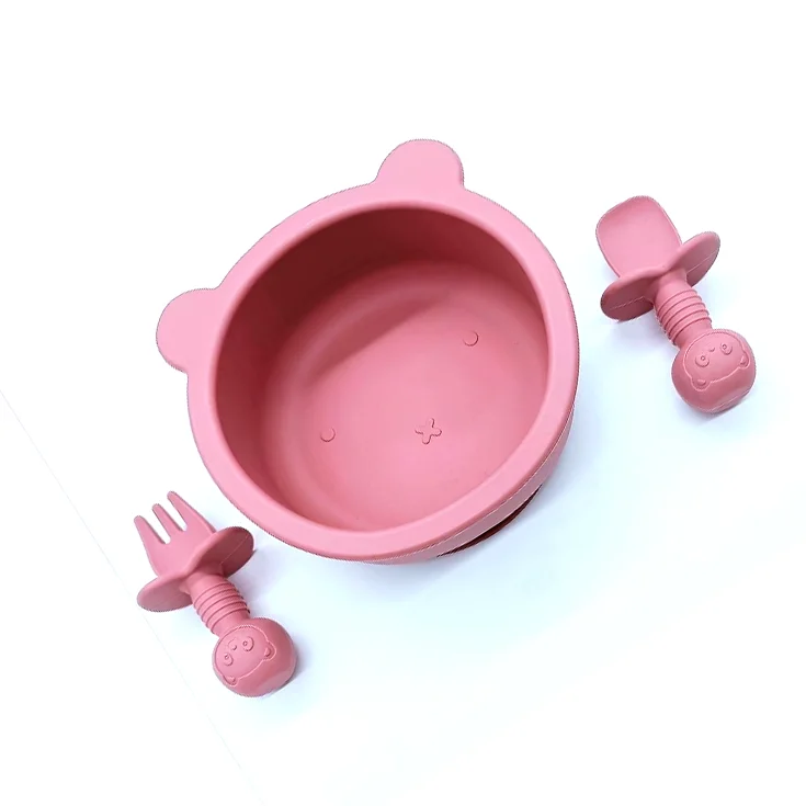 Baby Led Weaning first feeding BPA Free   spoon fork bowl silicone baby feeding tableware for kids
