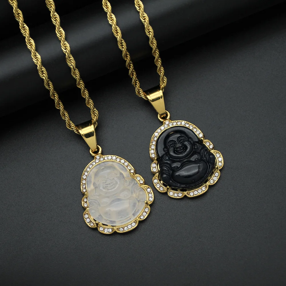 28*47mm stocks fashion cheap 18k gold Iced stainless steel Buddha pendant