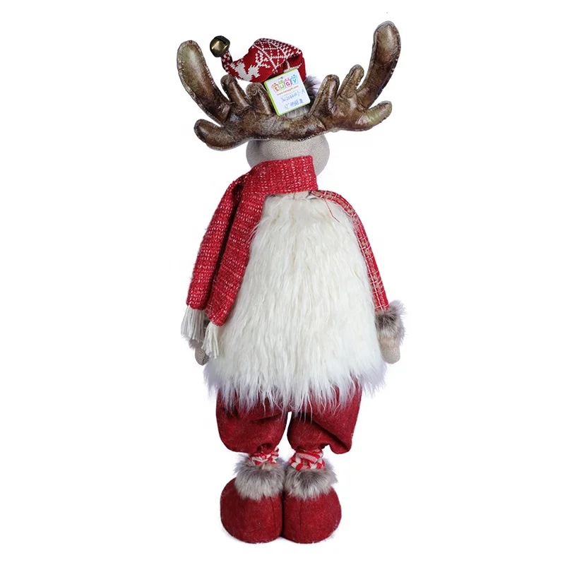 37 inch Nordic Style Red and White Christmas Decoration Plush Reindeer Doll with Telescopic Legs