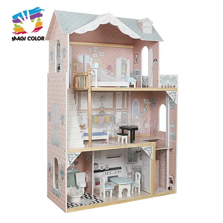FSC Certified Children Pretend Play Wooden Big DollHouse Toys with Elevator W06A400C