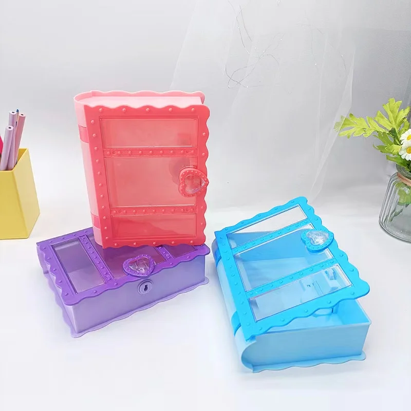 Cheap Creative European Magic Book with Lock Key Kids Plastic Cosmetic Jewelry Storage Box Desktop Boxes for Earrings Rings