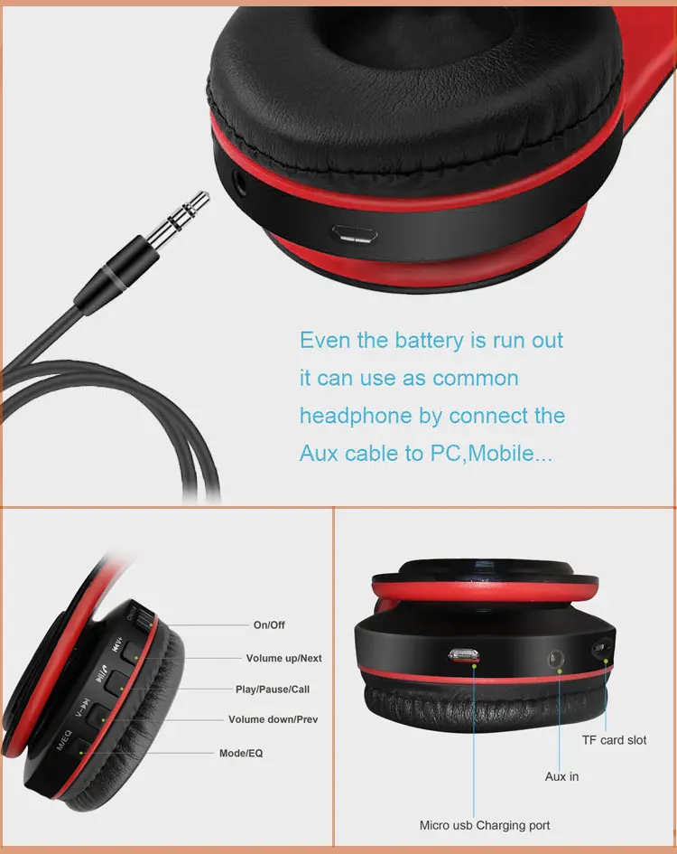 Беспроводные Bluetooth-наушники D422 стерео Музыкальная гарнитура с микрофоном Fm-радио SD-картой разъемом Aux mp3-плеером