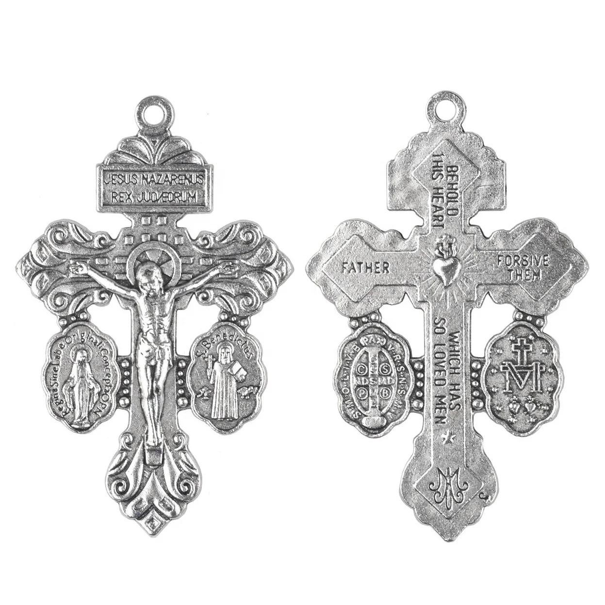 Pardon Indulgence Crucifix Cross Jewelry Unisex Silver-Plated Alloy with Miraculous Medal Saint Benedict Medal for Children