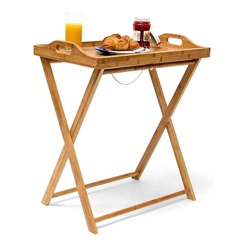 Folding living room bedroom bamboo wood bed sofa side coffee tv tray table