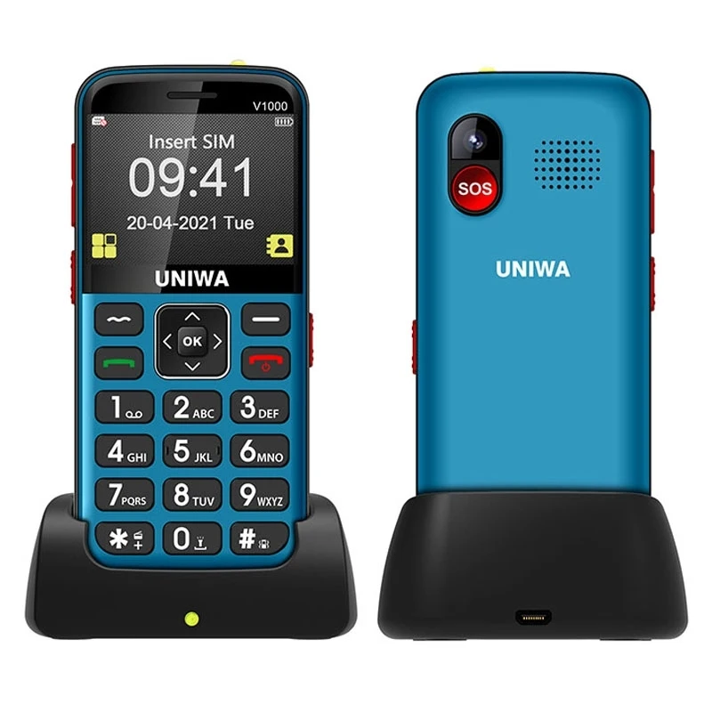 Телефон мобильный UNIWA V1000 для пожилых людей 2 31 дюйма 4G 21 клавиша SOS одна SIM-карта