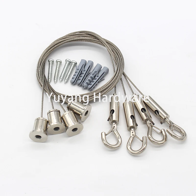 Copper Ceiling Hanging Fittings Steel/Stainless Steel Wire Rope Clip Suspension Kit with Standoff Screw Clamp Mounting Bracket