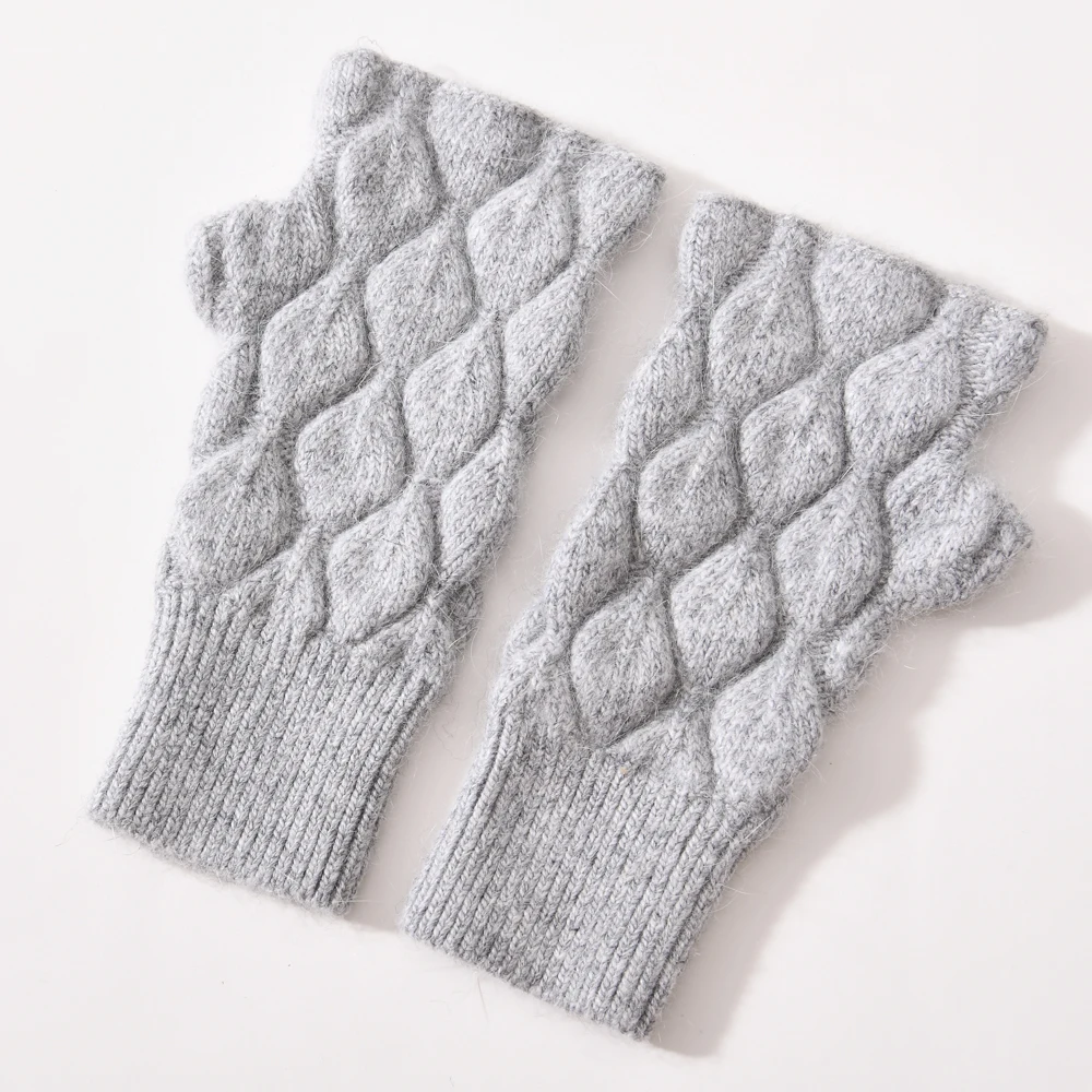 Оптовая продажа кашемировые полуперчатки с эластичными манжетами зимние женские шерстяные вязаные перчатки без пальцев для сенсорного экрана холодного