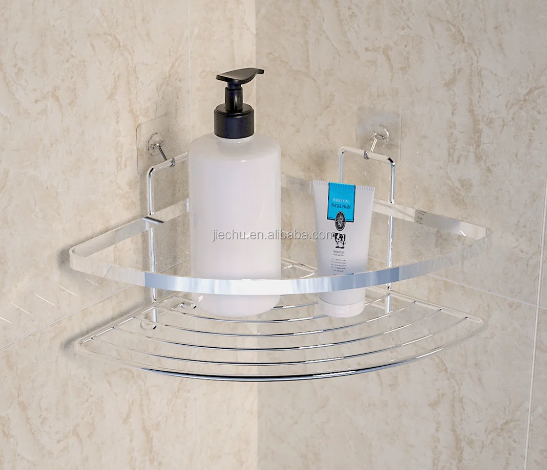 chrome bathroom single tier corner basket shelf