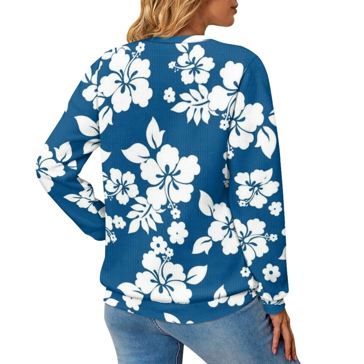 Hawaiian Feature Hibiscus Heavyweight 280gsm Fleece Coarse needle woven cloth Graphic Sweatshirt For Lady Wholesale Sublimation