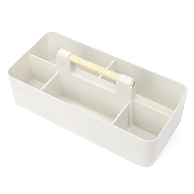 Creative classification wooden handle desktop Plastic storage basket for sundries Table storage box Desk Organizer