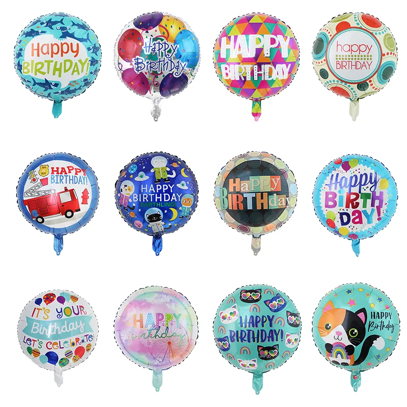 Factory custom accept OEM 18inch round shape happy birthday helium foil balloons globos feliz cumpleanos for party decoration