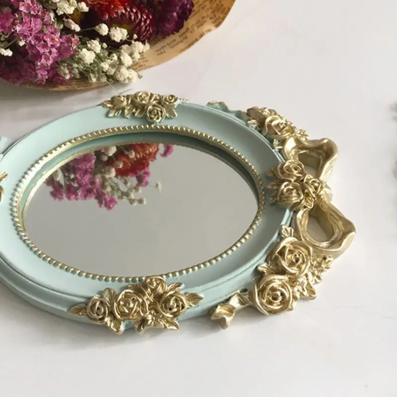 
European Style Vintage Rose Flower Carved Handicraft Rococo Princess Salon Makeup Mirrors 