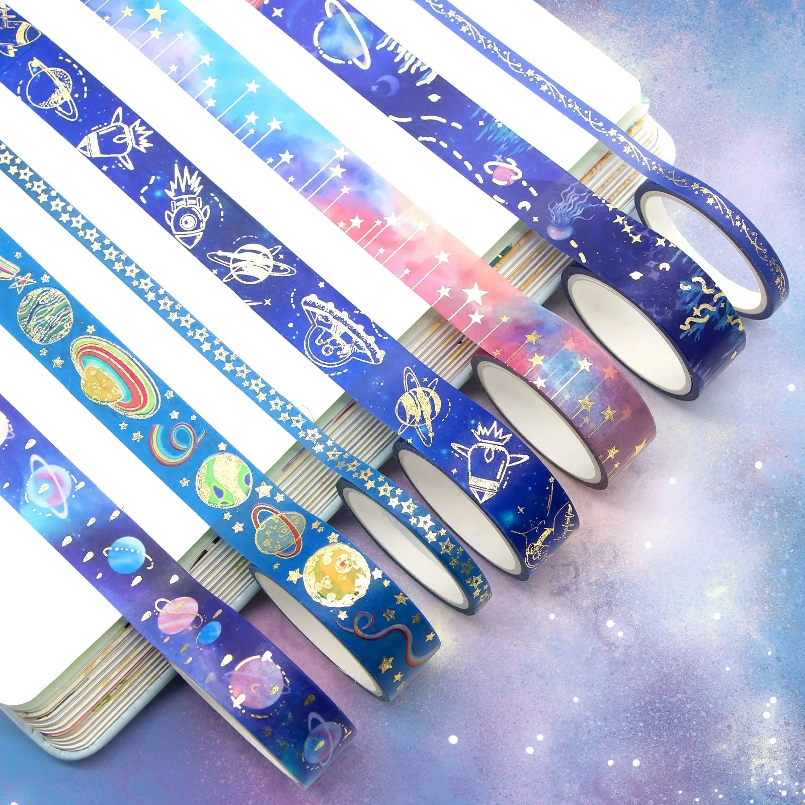 Washi Tape Set - Gold Foil Galaxy Decorative Masking Tape Constellation, Stars, Celestial, Adhesive Tape