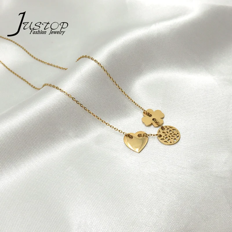 Из нержавеющей стали, покрытой 18 К золотом ювелирные изделия ожерелья с тремя Кулоны из нержавеющей стали