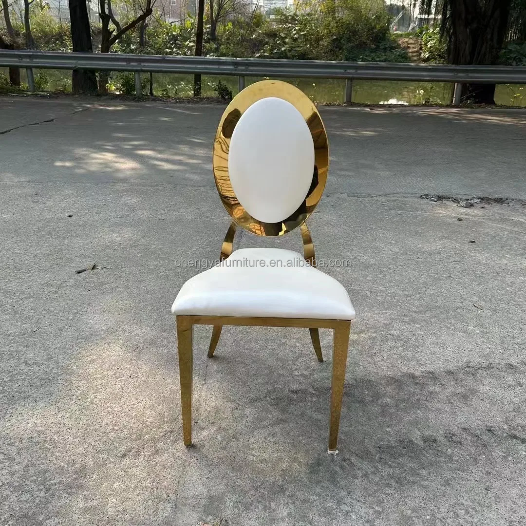 2023 hot selling events stackable stainless golden oval back wedding party chair