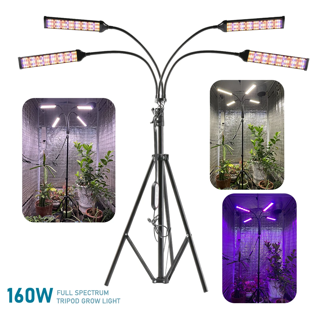 Sinjialight 160W 4 heads tripod stand adjustable 360 degree 768 leds dimmable timing seperate control led grow light ZW0332
