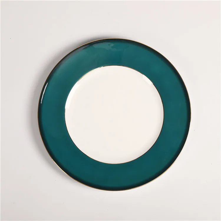 Europe Turquoise Color Luxury Dinnerware Sets French Royal Personalized Dinner Plate Set Ceramic Dinner Set for Tableware