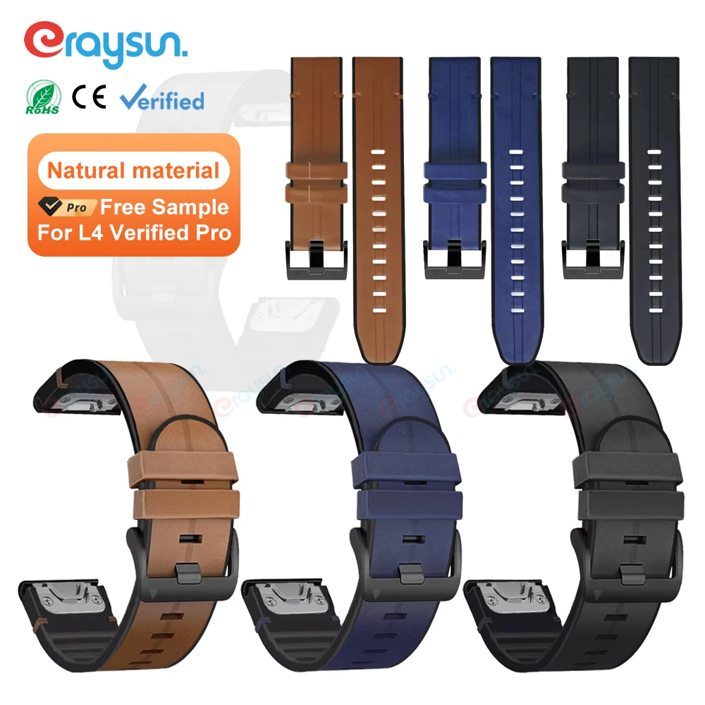 Eraysun Leather silicone watch strap 22mm 20mm 26mm Quick Release Wrist Bands Luxury for Garmin Watch