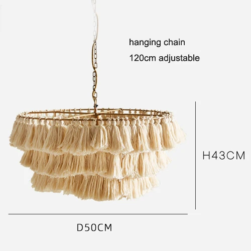 Modern D50cm 3 Tier Tassel Chandelier Fringe Pendant Lights Boho Macrame Lamp Shade Hanging Lamp Hand Weaving Rope Ceiling Light