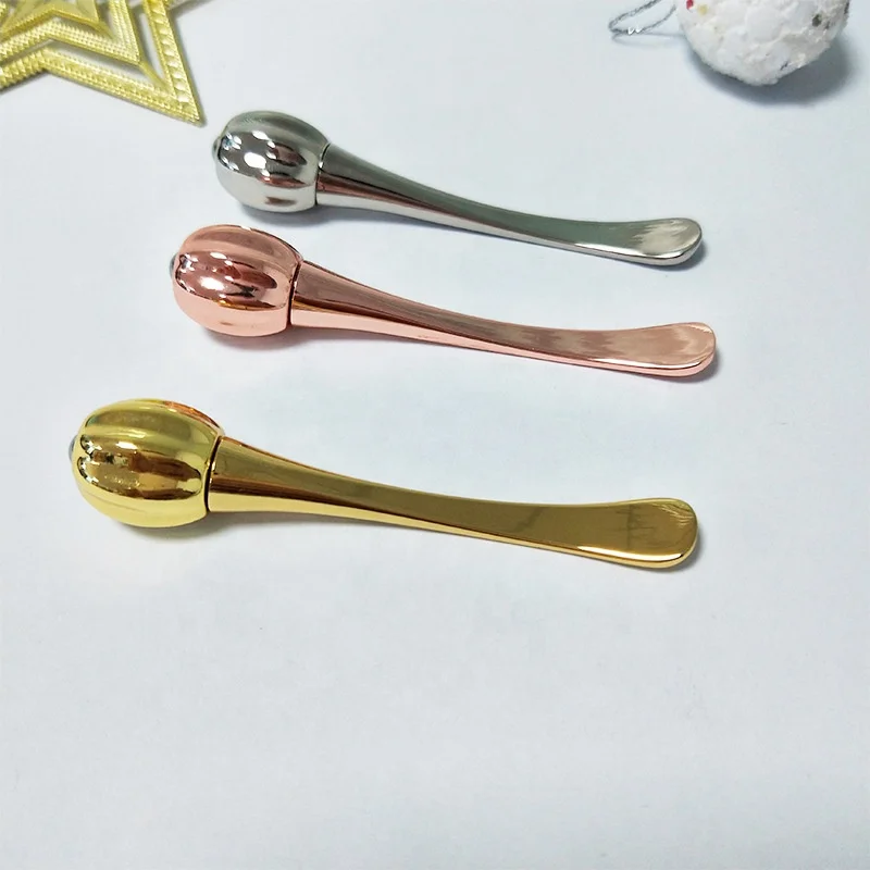 Metal Gold Mask Makeup Spoon Small Face Cream Mixing Sticker Mini Cosmetic Spatula With Rolling Ball