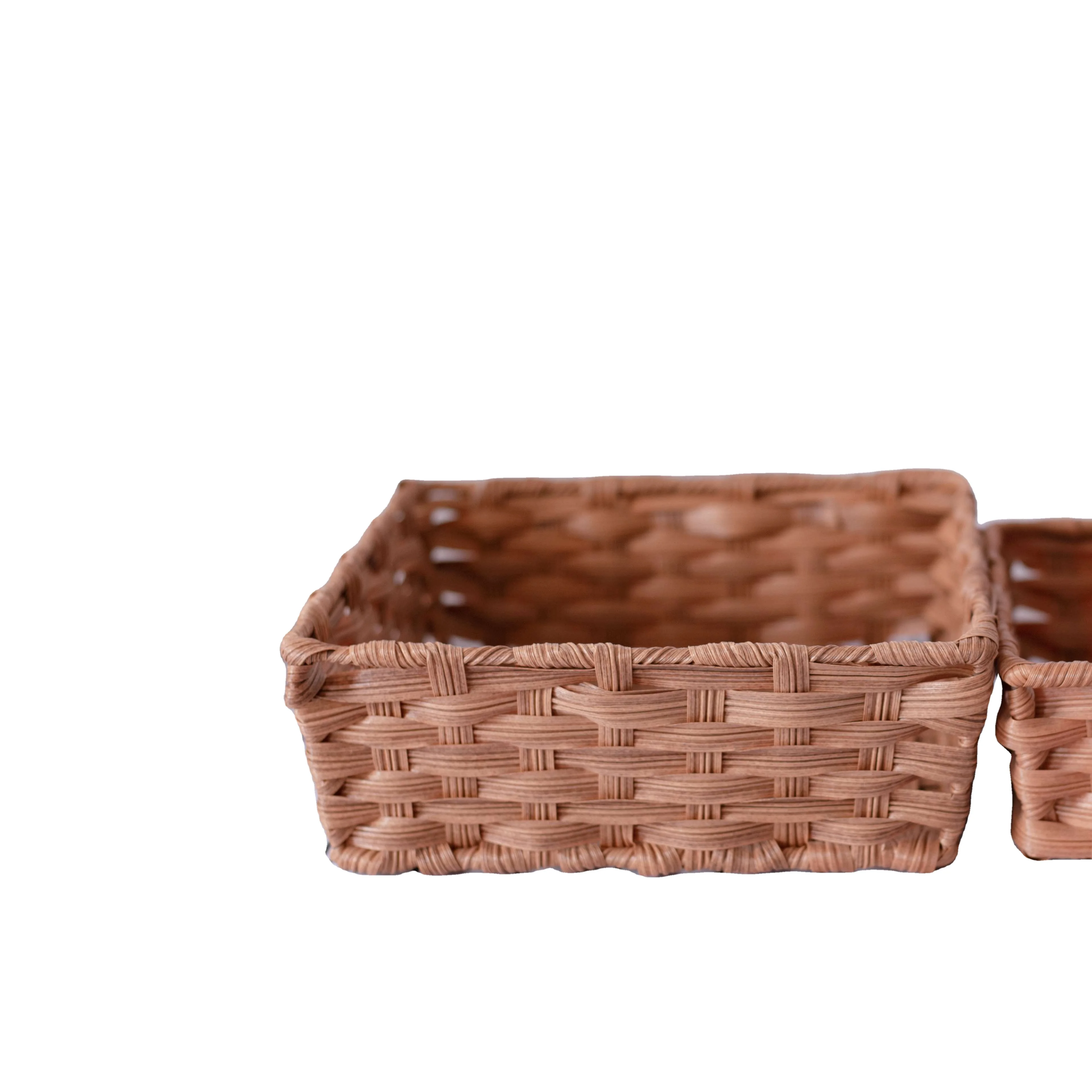 Household Grey PP rattan Plastic Woven Storage Organizing Picnic Baskets Containers with Handles