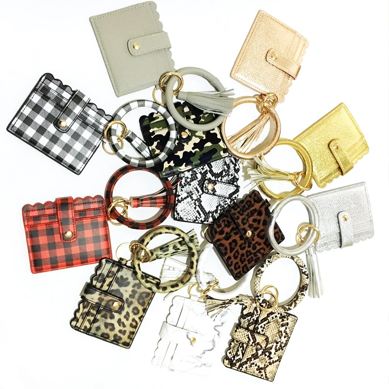 Hot Leopard Bracelet PU Leather Gift Snake Bag Card Bags Women Beaded Wristlet Hangle Wallet Bracelet Key Chain Classic