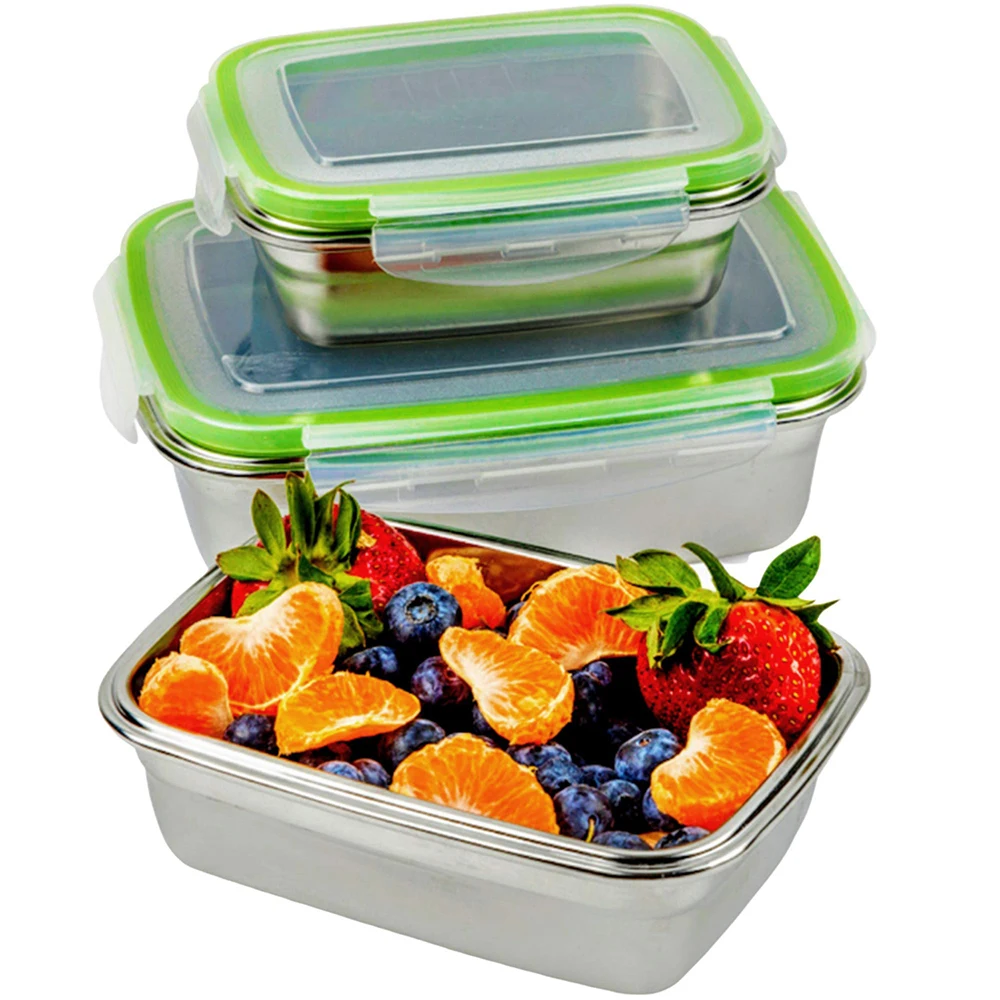 BPA FREE Stainless Steel Lunch Containers Box Plastic Lid Container Set LeakProof Stackable Bento Box Kids School Eco-Friendly