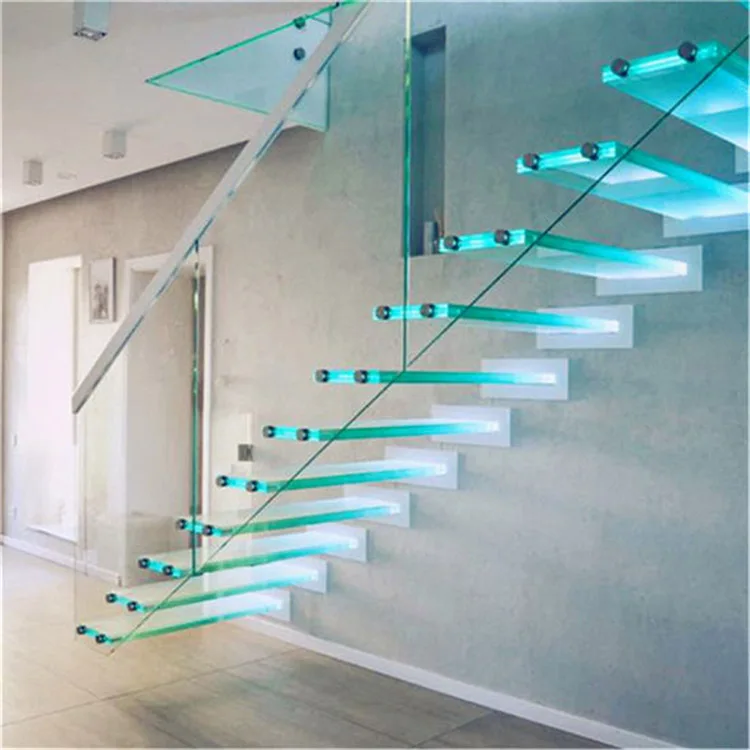 floating staircase system construction laminated glass steps treads with led light prices