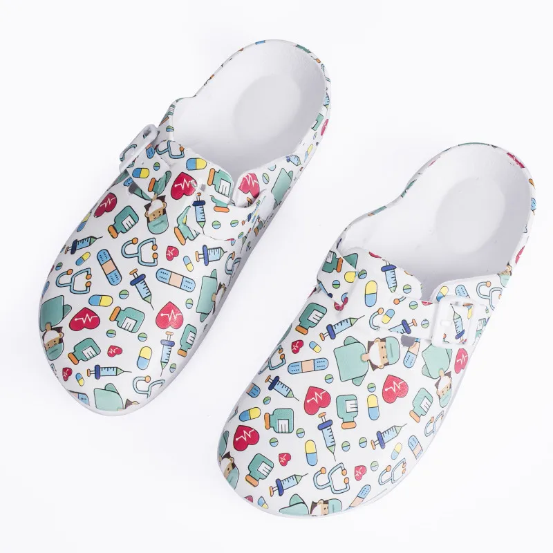 Super Non Slip Eva Hospital Safety Shoes White Printing Cute Medical Clog Light Weight DC Nurse shoes