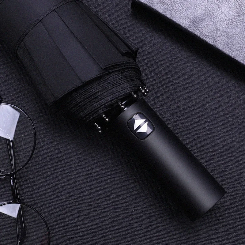 12 Bones Fully-Automatic Windproof Business Rain Umbrella Plastic Handle Fiber Frame for Parties Customizable Logo Printing