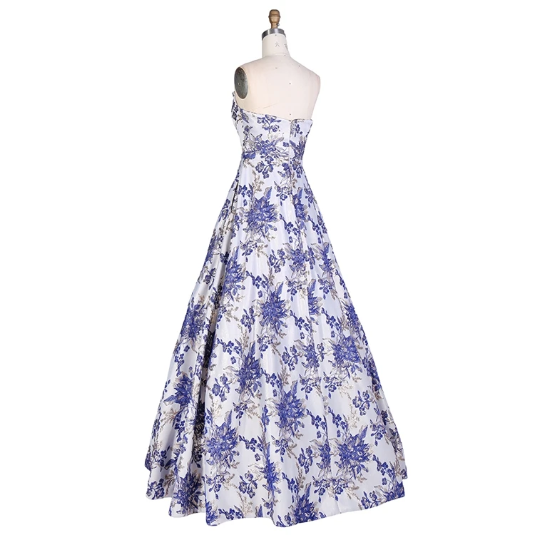 Elegant design flower pattern square neckline strapless embroidery prom dress