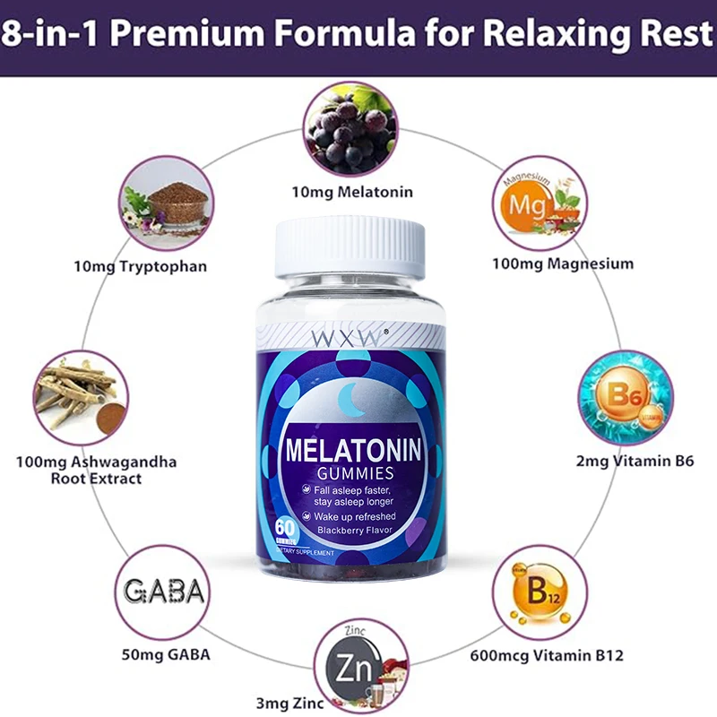 WXW High Quality Blackberry Flavor Melatonin Gummies In Stock Sleep Gummies Support Fall Asleep Faster