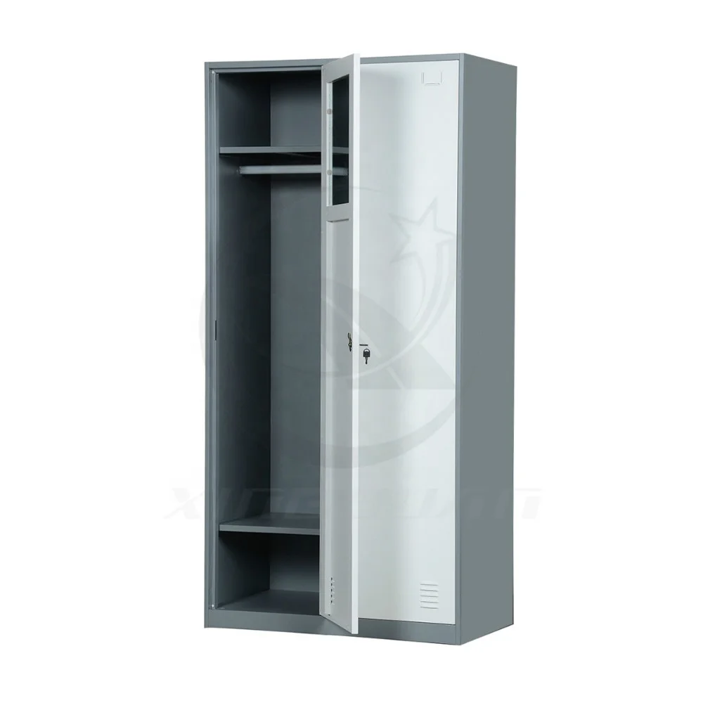 Hanging clothes storage cabinet 2 door steel locker wardrobe with mirror