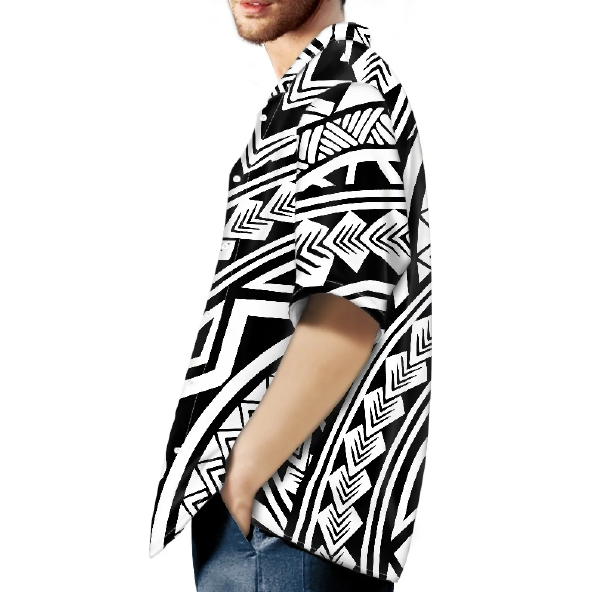 Polynesian Tattoo Button-Up Shirt Wholesale Customized Comfort Slim Short Sleeve Top With factory Outlet Hawaiian Aloha Shirts